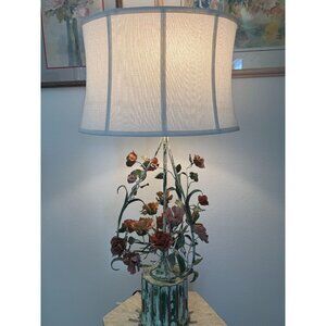 Vintage Italian Tole Painted Flower Table Lamp ~ Rare Early 20th Century ~ One o
